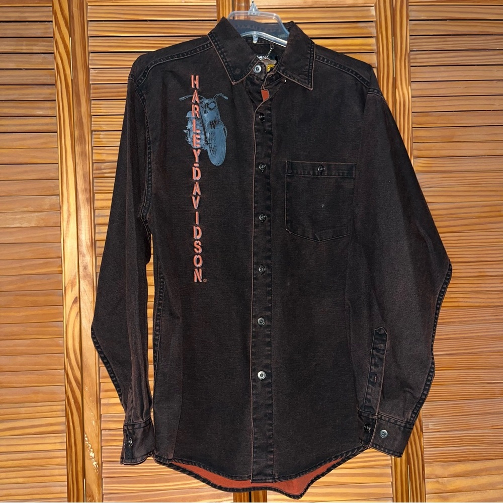 Harley-Davidson Long Sleeve Brown & Orange Heavyweight‎ Button Down Shirt Medium